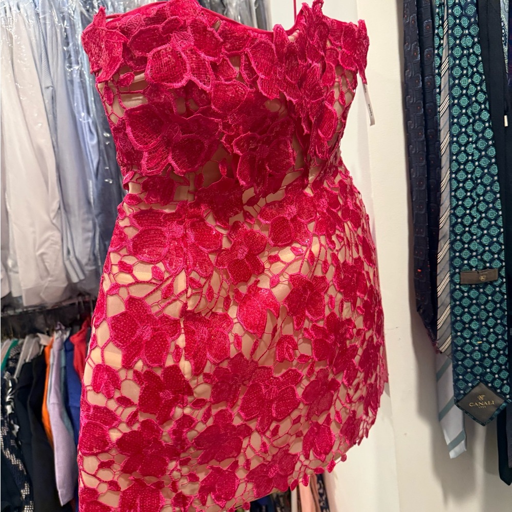 Retrofete Fuchsia Floral One Shoulder Dress